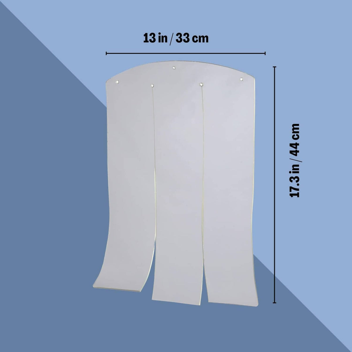 Vinyl dog door flap size shown: 13 in wide, 17.3 in tall, two hanging panels