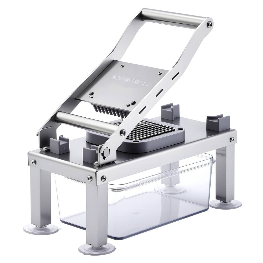 Stainless steel vegetable chopper with removable blade plate and clear food container
