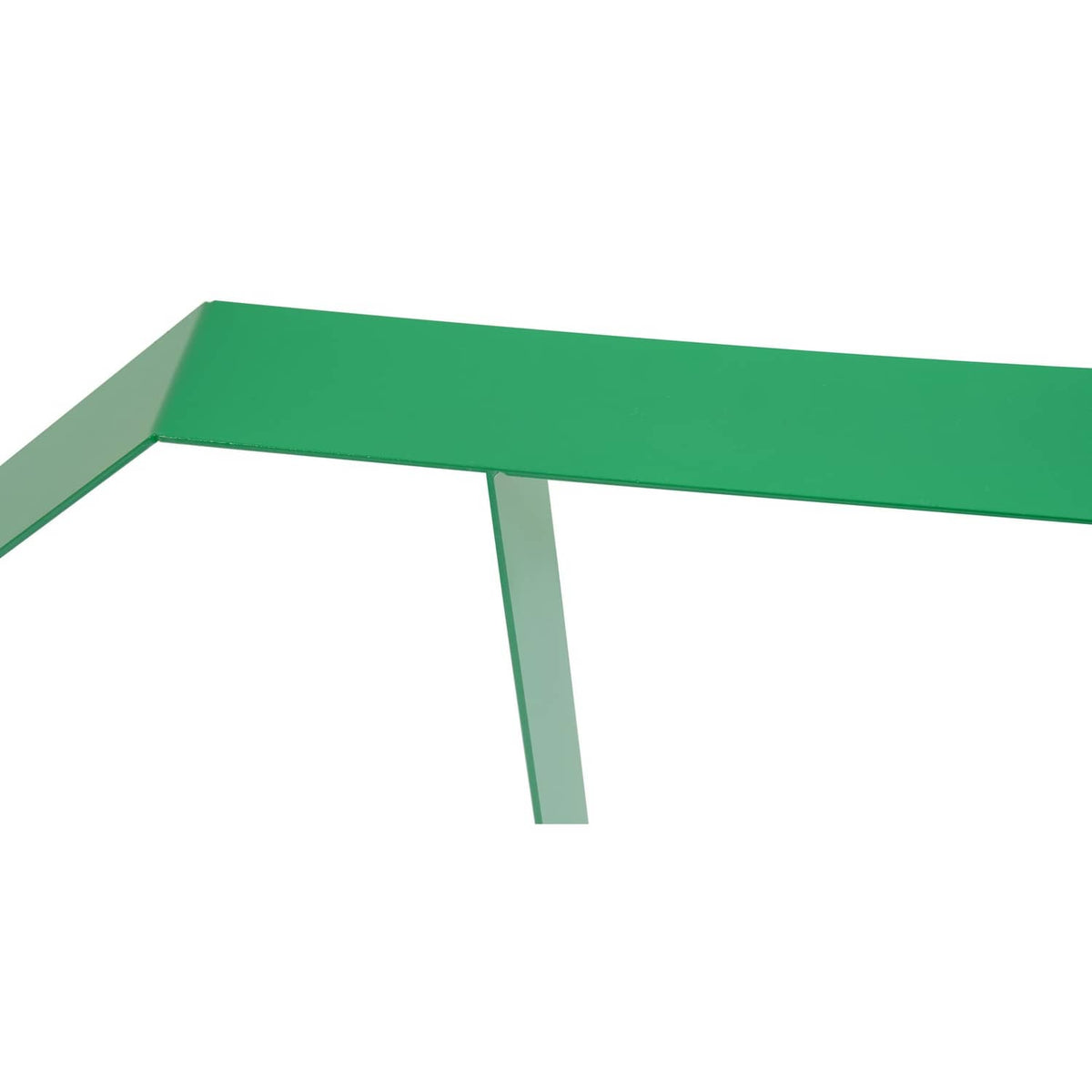 Green pallet fork frame end section with support leg and fork beam