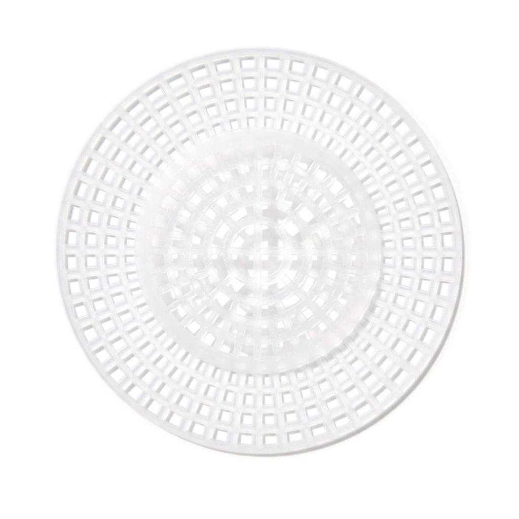 White round plastic stitch canvas with raised spiral center and square grid