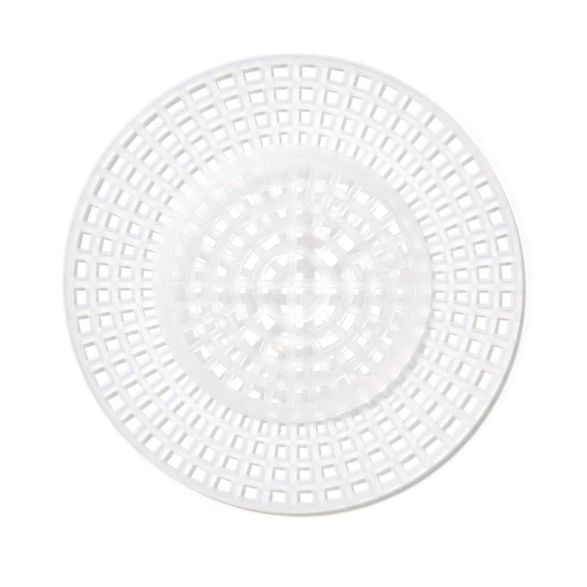 White round plastic stitch canvas with raised spiral center and square grid