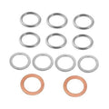 12-piece drain plug crush washer set: silver metal rings and copper sealing rings