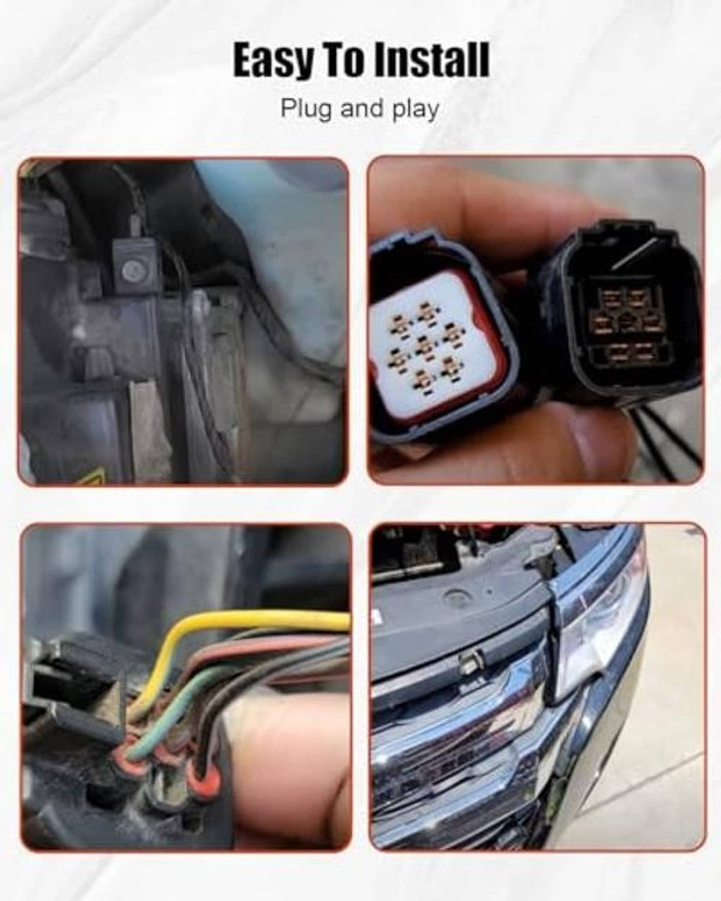 Headlight connector pigtail plug with blue multi-pin connector, shown ready for installation