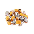 Set of 10 gold rotary linear taper potentiometers with adjustment shafts and pin terminals
