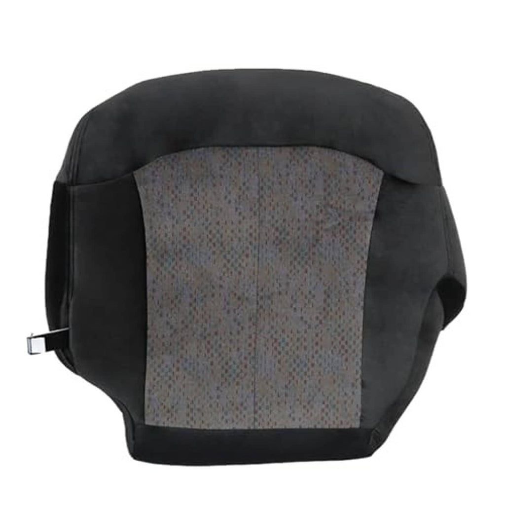 Dark gray cloth front driver seat bottom cover with patterned gray central panel