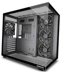 Black ATX PC case with mesh panels and four non-LED preinstalled cooling fans