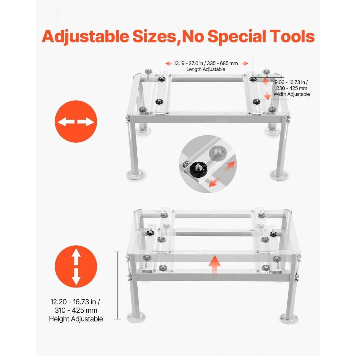 White adjustable mini split ground stand with height and length adjustment design