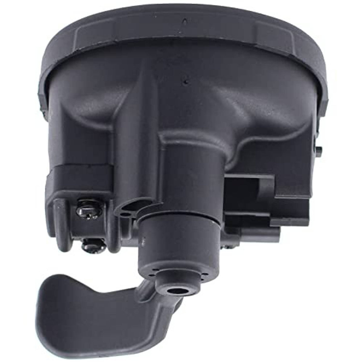 Black thumb throttle lever with curved lever handle and mounting screws