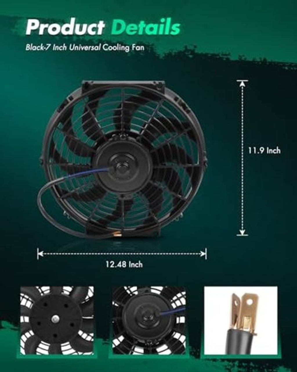 Black universal cooling fan with circular shroud and center hub