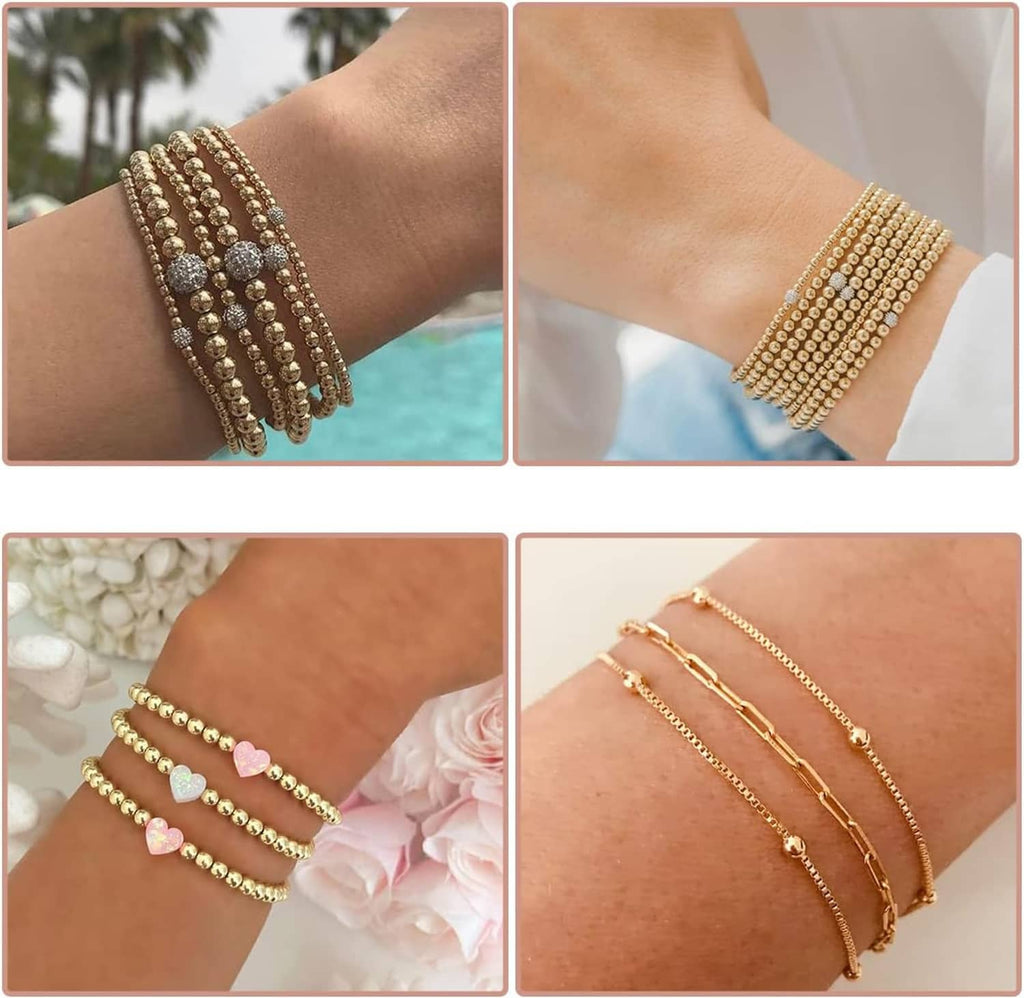 Rose gold filled beaded bracelets with small round rondel beads and clasp bands