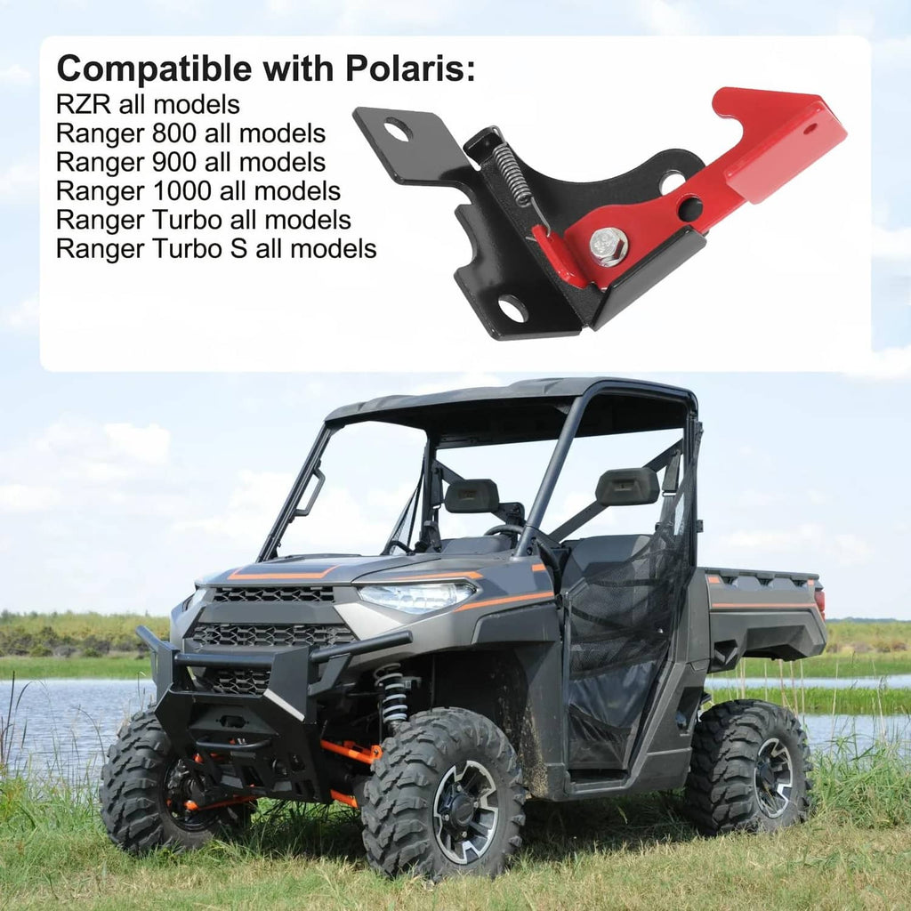 Parking brake spring kit with red actuator lever and black mounting plate with holes