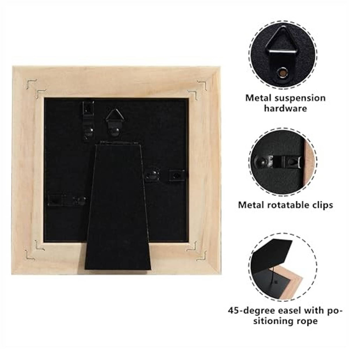 Rustic white wood 4x4 picture frame back with metal suspension hardware and clips