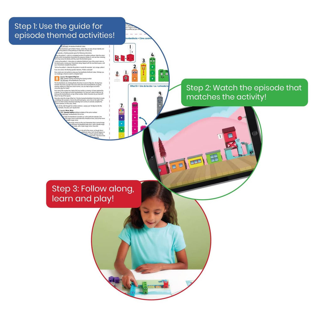 Numberblocks 1-10 activity instructions with numbered cube build and play steps