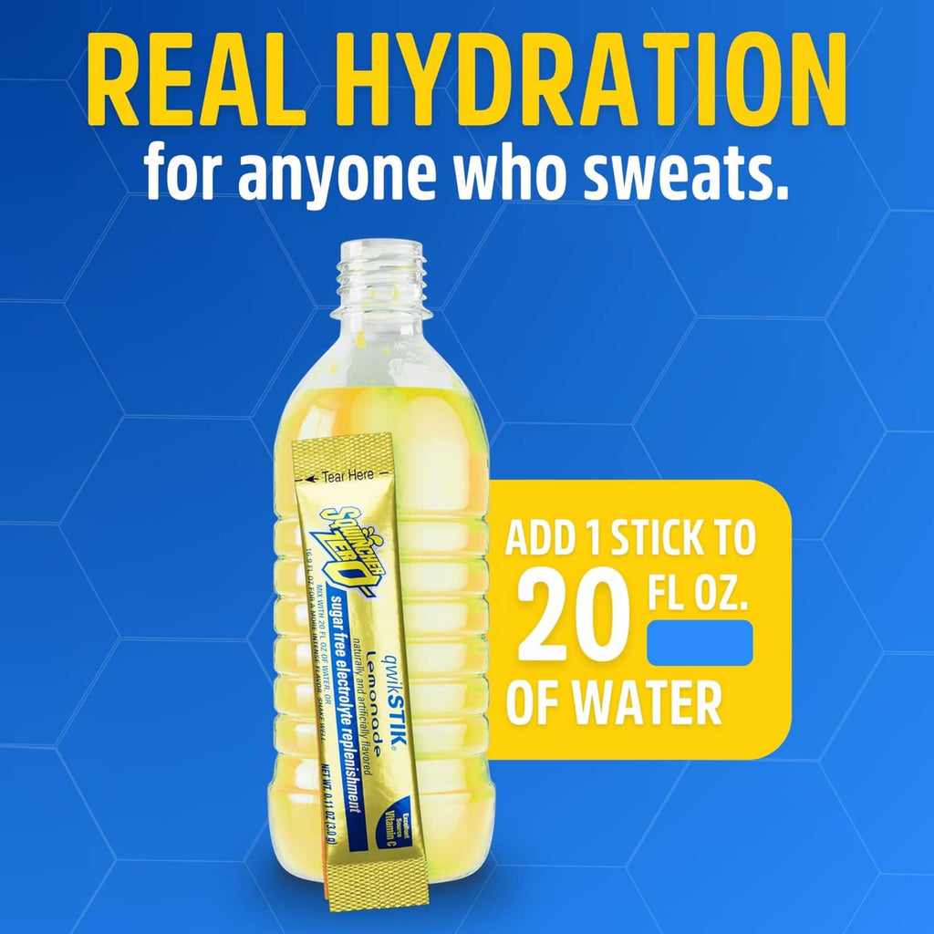 Lemonade electrolyte stick sachets with yellow lemonade bottle