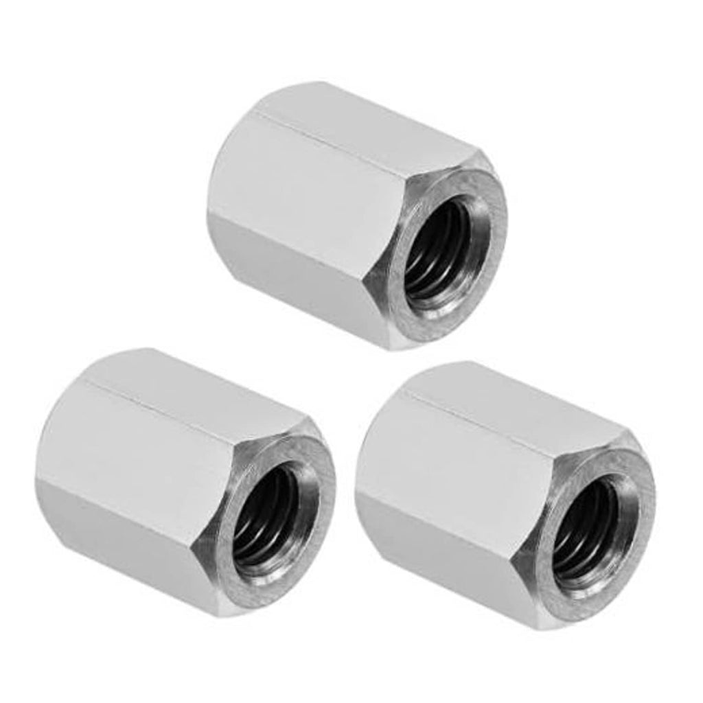 Stainless steel hex coupling nut set with internal threads, polished silver finish