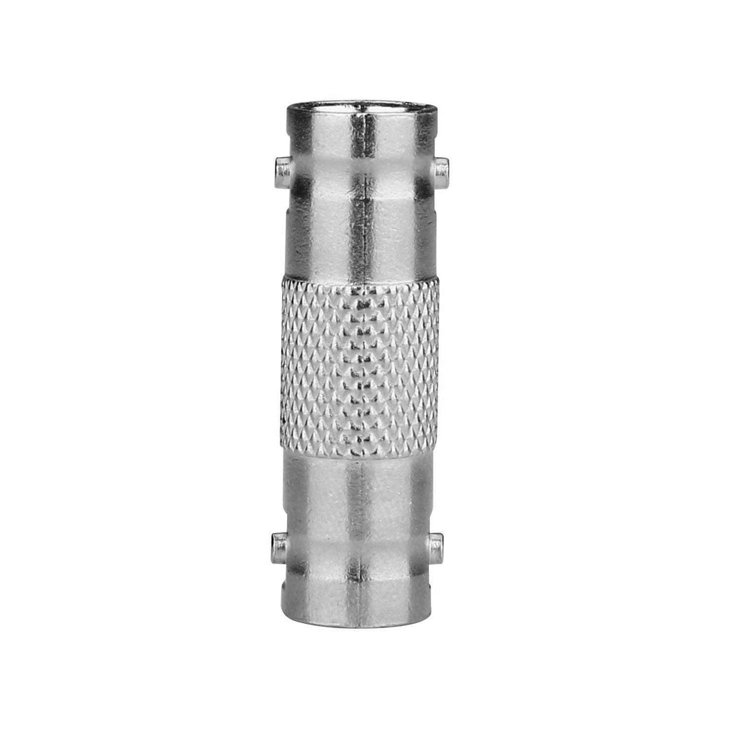 Single BNC barrel female-to-female coax connector, knurled metal body
