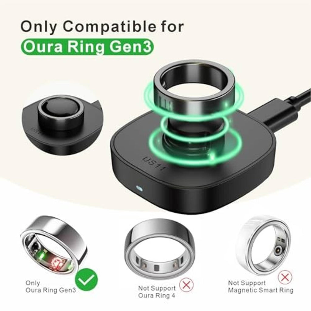 Black charging dock with central ring contact for compatible smart ring charging