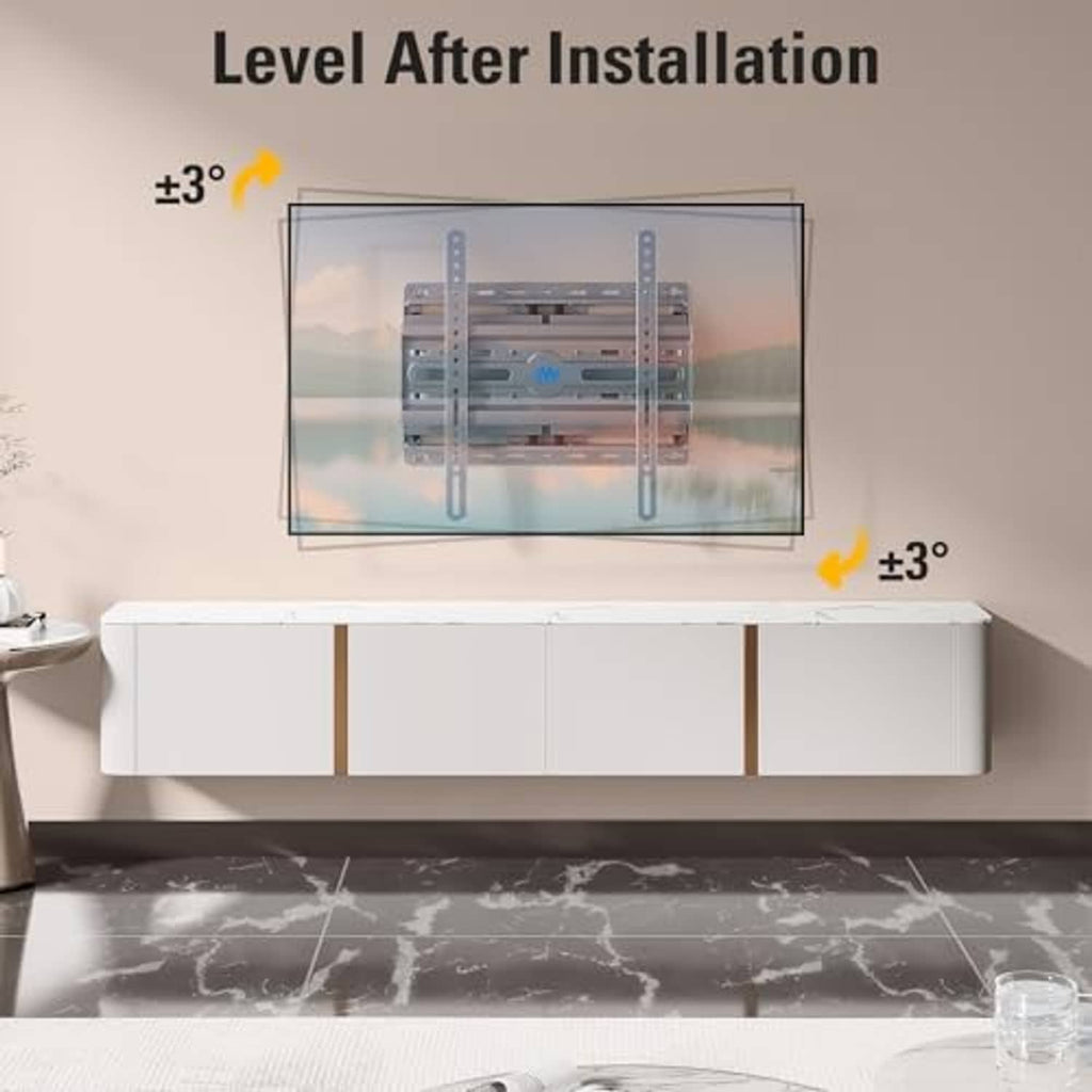 TV wall mount bracket leveled after installation with adjustable range