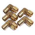 90-degree brass elbow hose barb fitting, multiple pieces with threaded ends