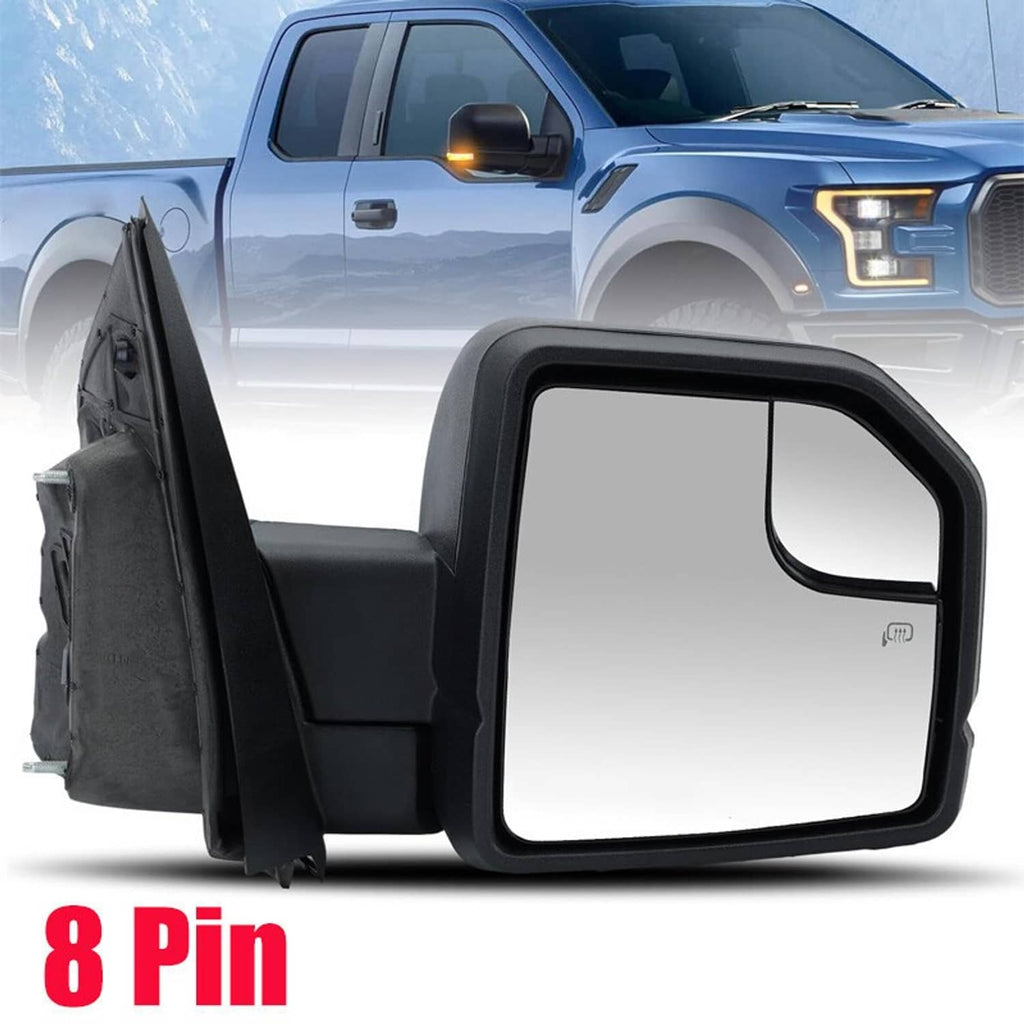 Passenger side power door mirror with black housing and clear mirror glass