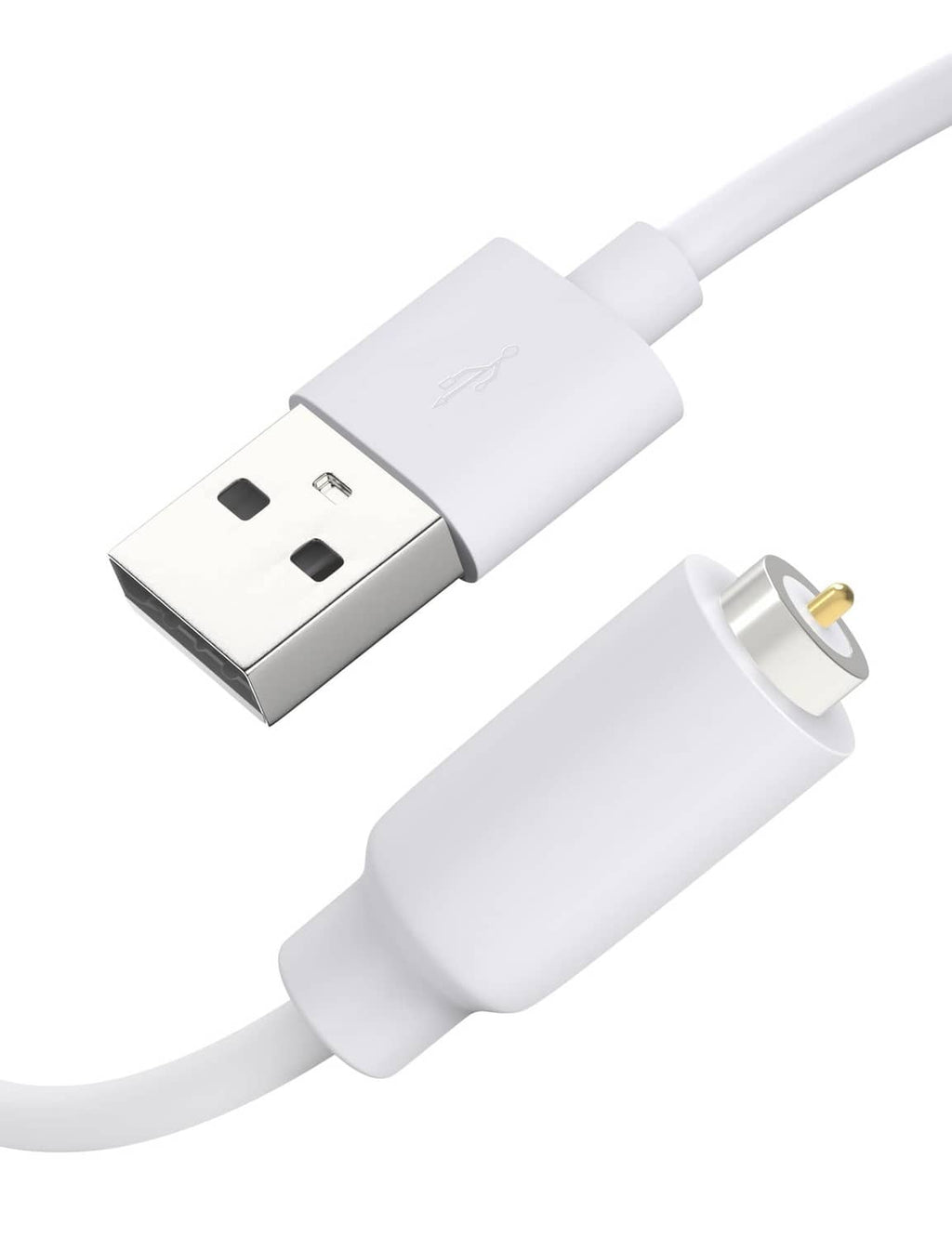 White USB-A to magnetic DC charging cable with metal-tipped connector