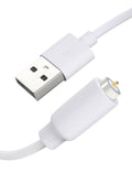 White USB-A to magnetic DC charging cable with metal-tipped connector