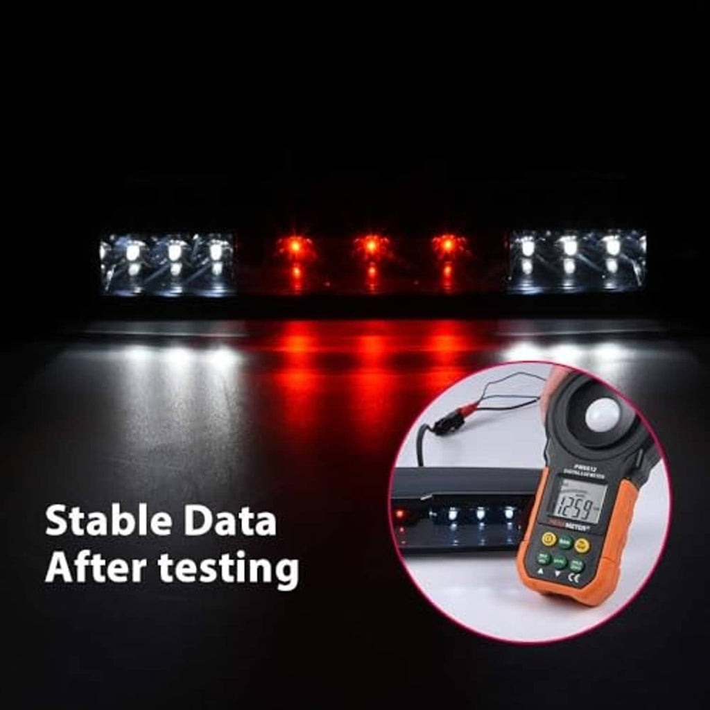 LED third brake light bar showing red brake illumination with clear outer LED sections