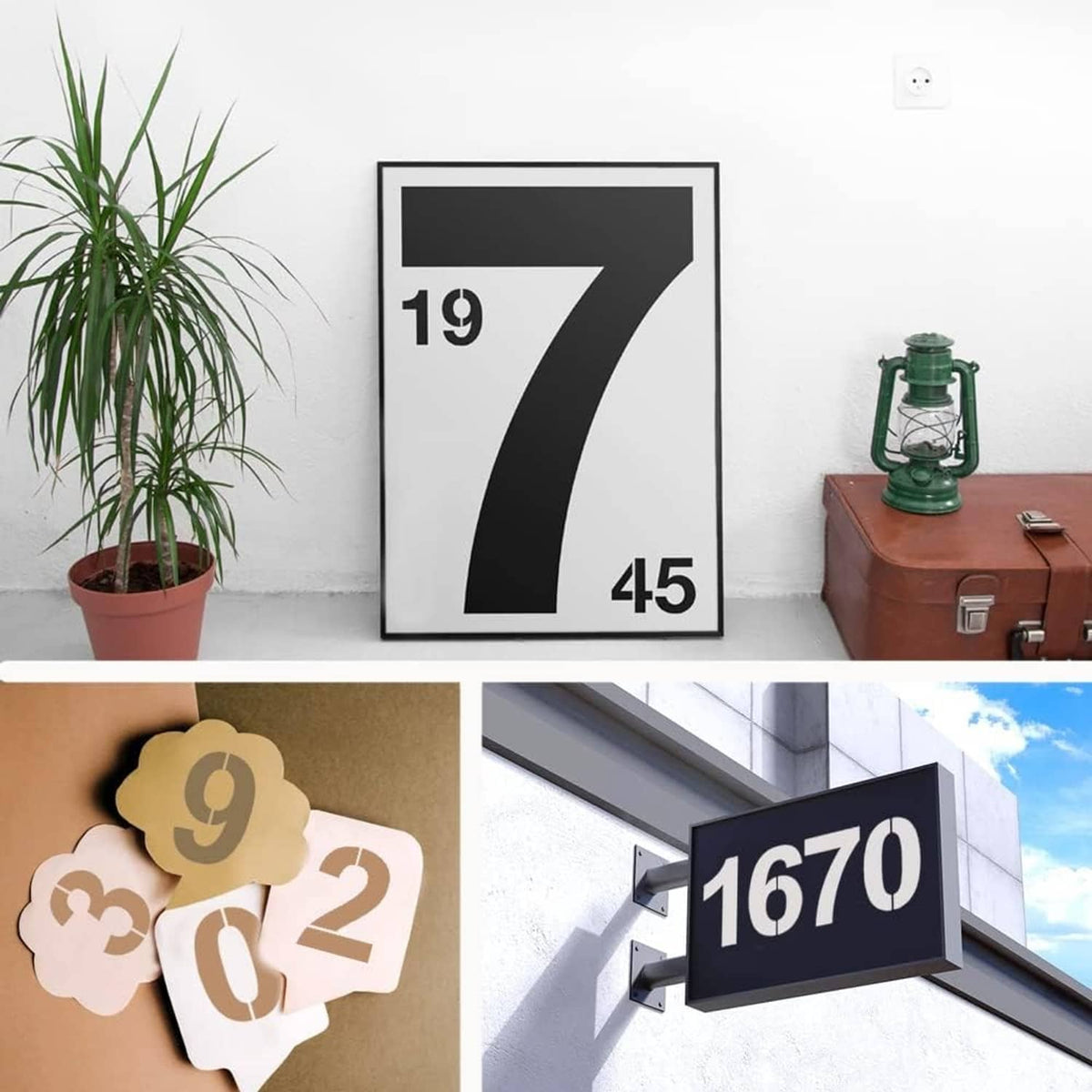 12-inch number stencil kit with bold digits used for display numbers 7, 19, and 45