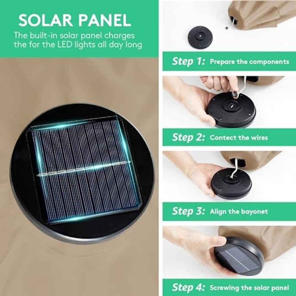 Solar panel and switch wiring steps for LED outdoor patio umbrella