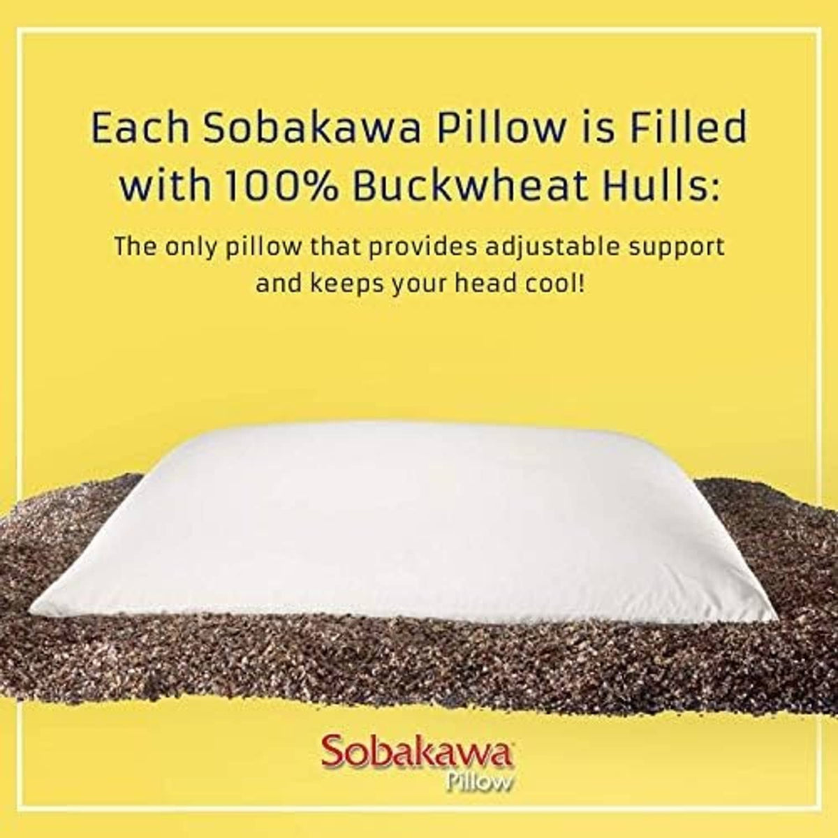 Buckwheat hull pillow with white cover, arched top on dark buckwheat fill