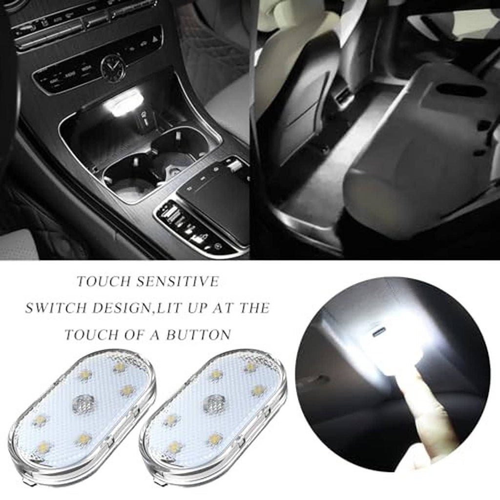 Two oval white LED car ambient lights with touch switch and glowing button