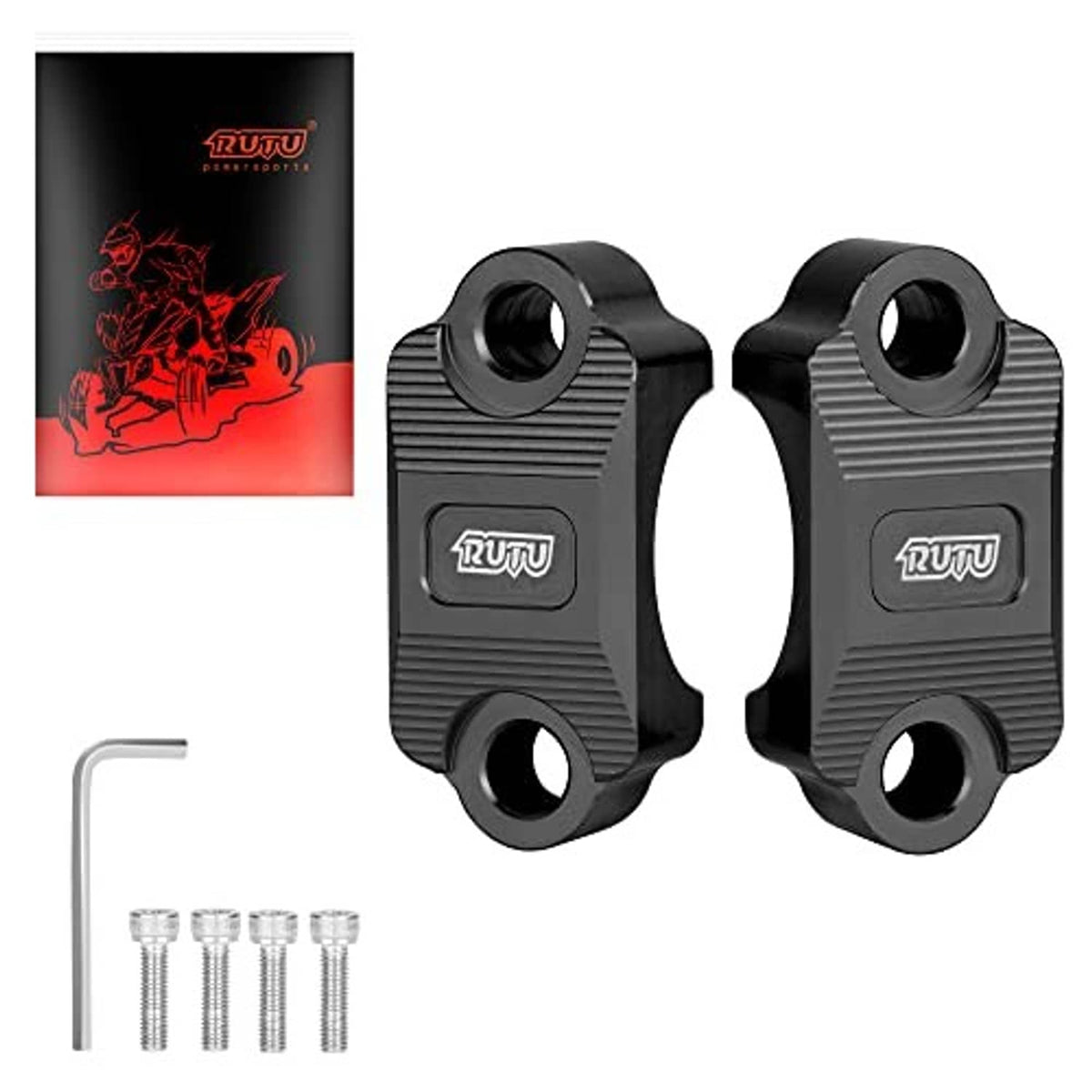 Black CNC brake lever holder clamp set, ribbed design with bolt holes and included screws