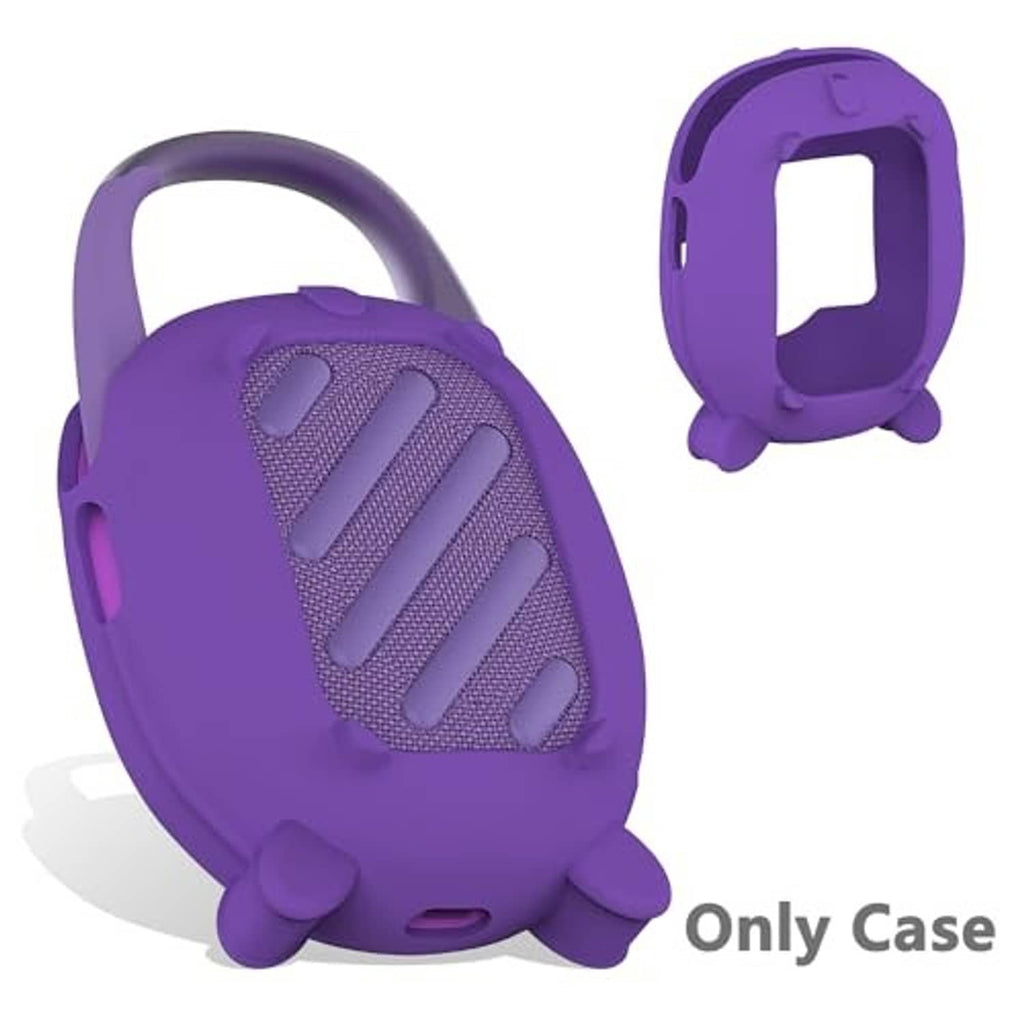 Purple silicone speaker cover with orange trim and fabric-grille protection