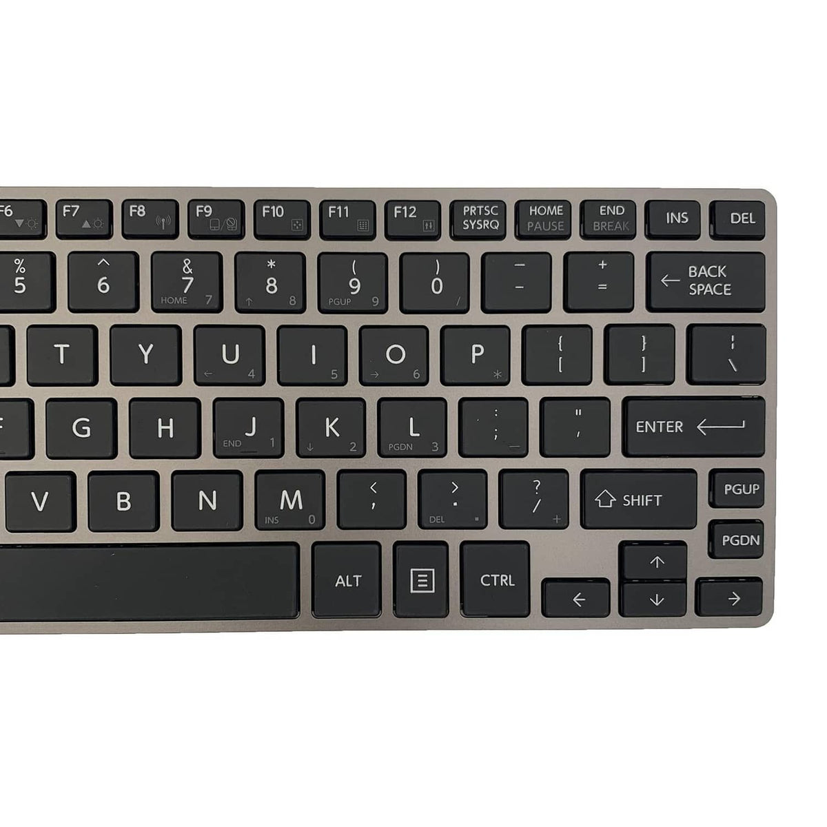 Black laptop replacement keyboard close-up of arrow keys, Enter, and Backspace