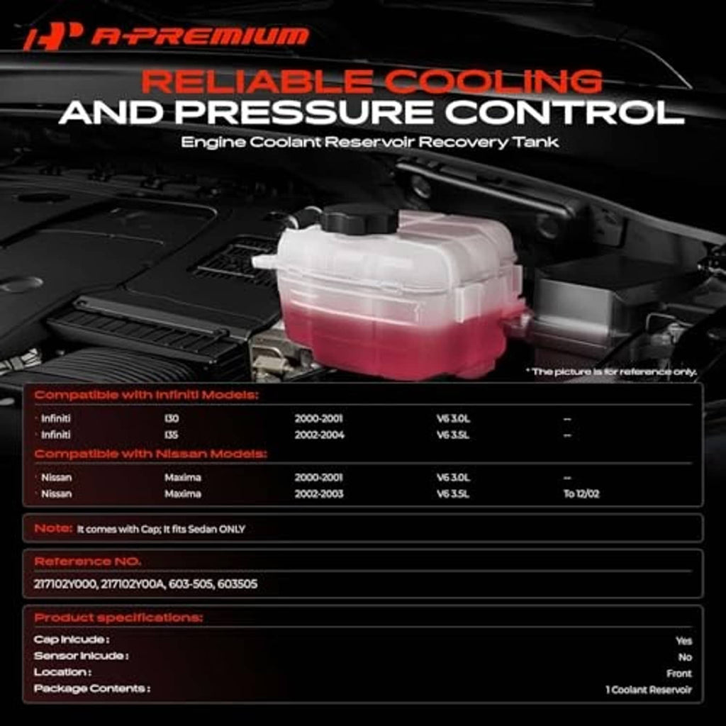 Engine coolant reservoir recovery tank shown in vehicle engine compartment