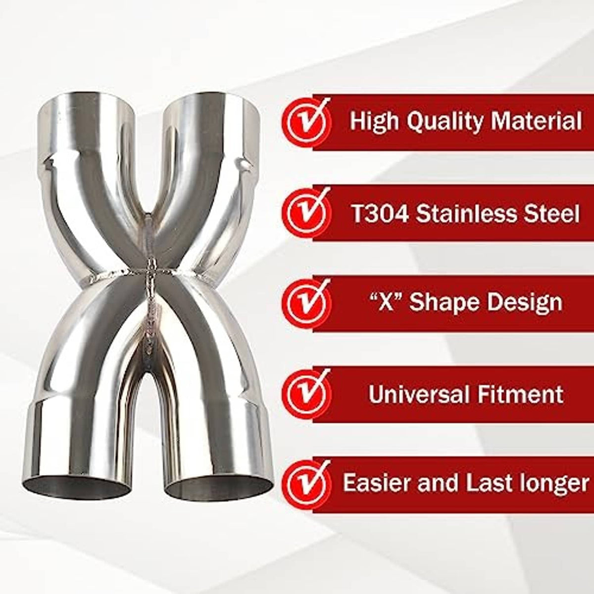 T304 stainless steel X-crossover exhaust pipe with twin outlets