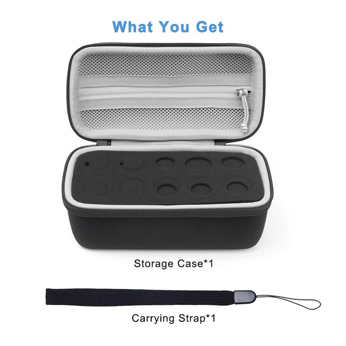 Black zippered insulin storage case with gray foam insert and carrying strap