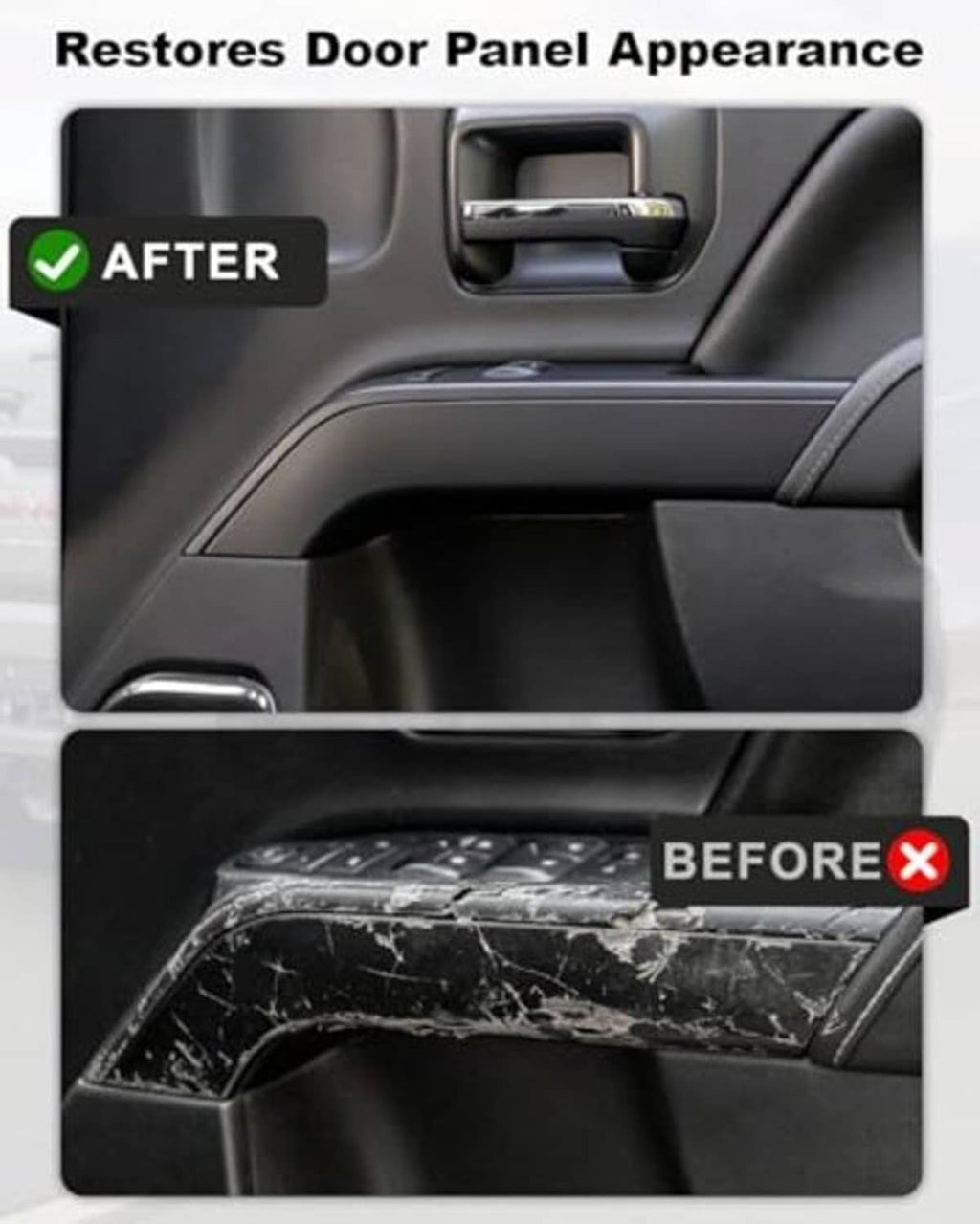 Dark gray armrest cover trim on door panel, clean fitted bezel