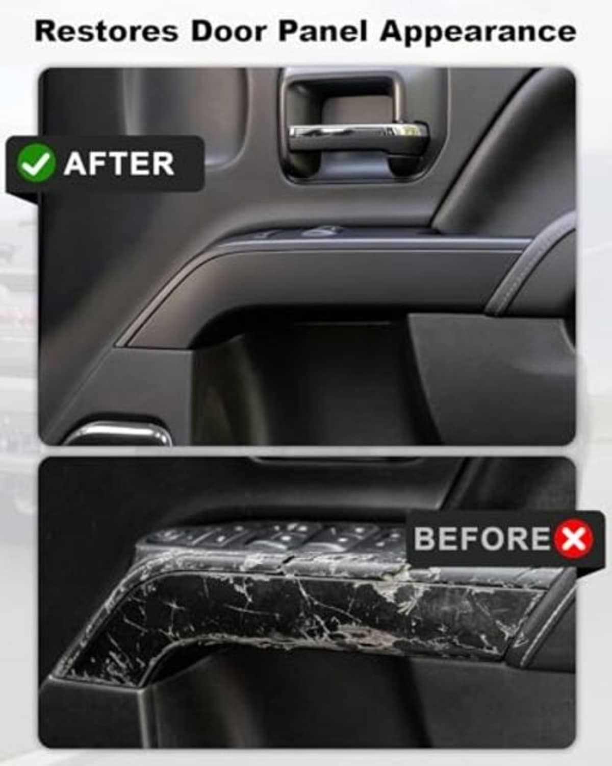 Dark gray armrest cover trim on door panel, clean fitted bezel