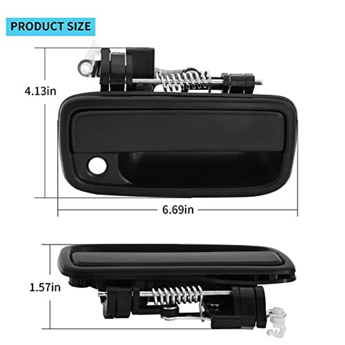 Black front right door handle with measurement diagram and spring assembly