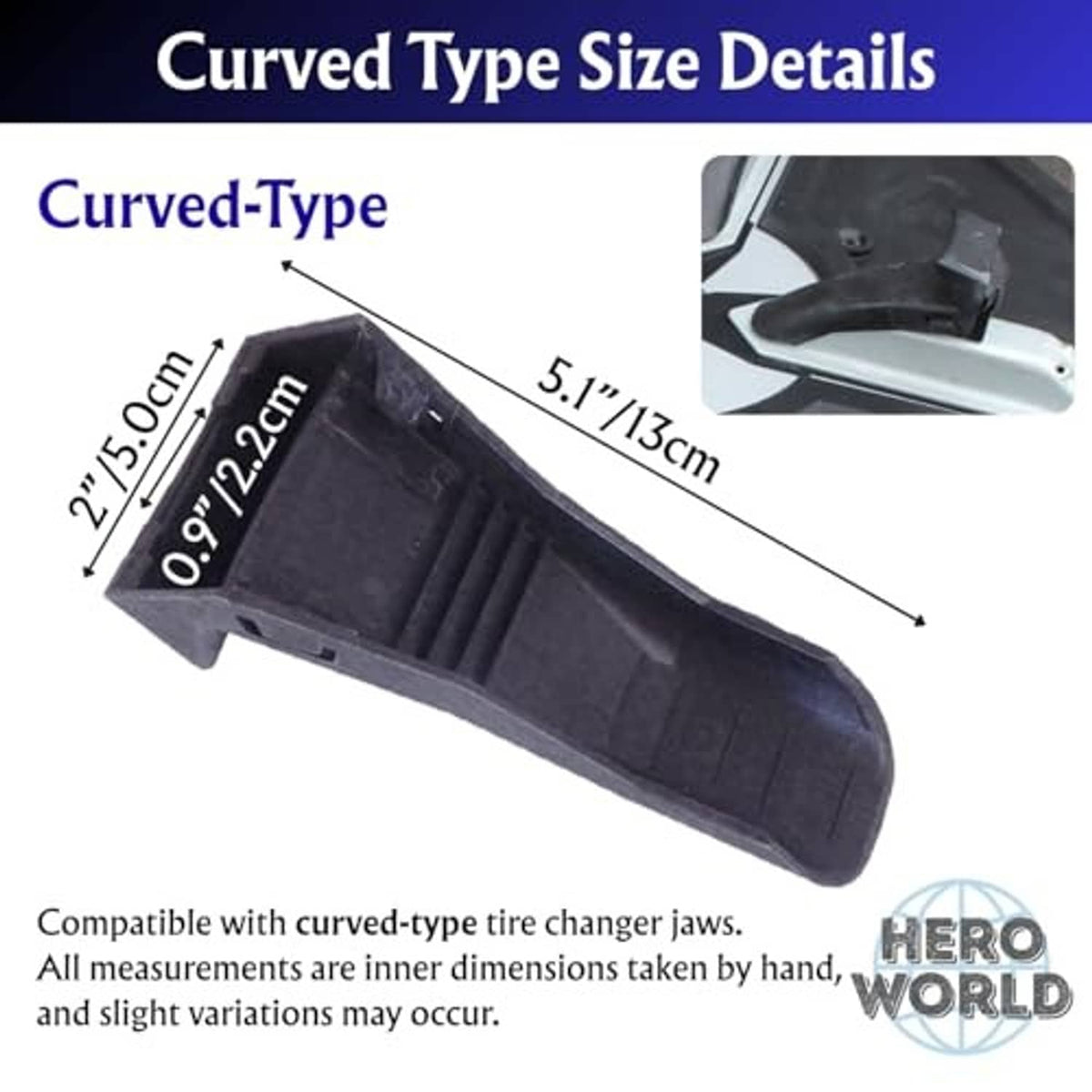 Black curved-type tire changer jaw protector, contoured molded rim guard piece