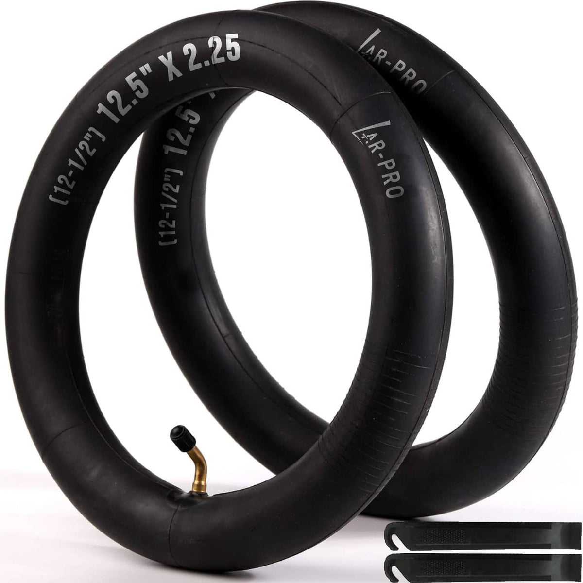Black 12.5 x 2.25 scooter inner tubes (2-pack) with brass valve stems