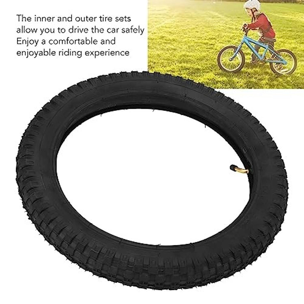 Black 16x2.4 kids bike dirt tire with thick sidewall and raised knobby tread