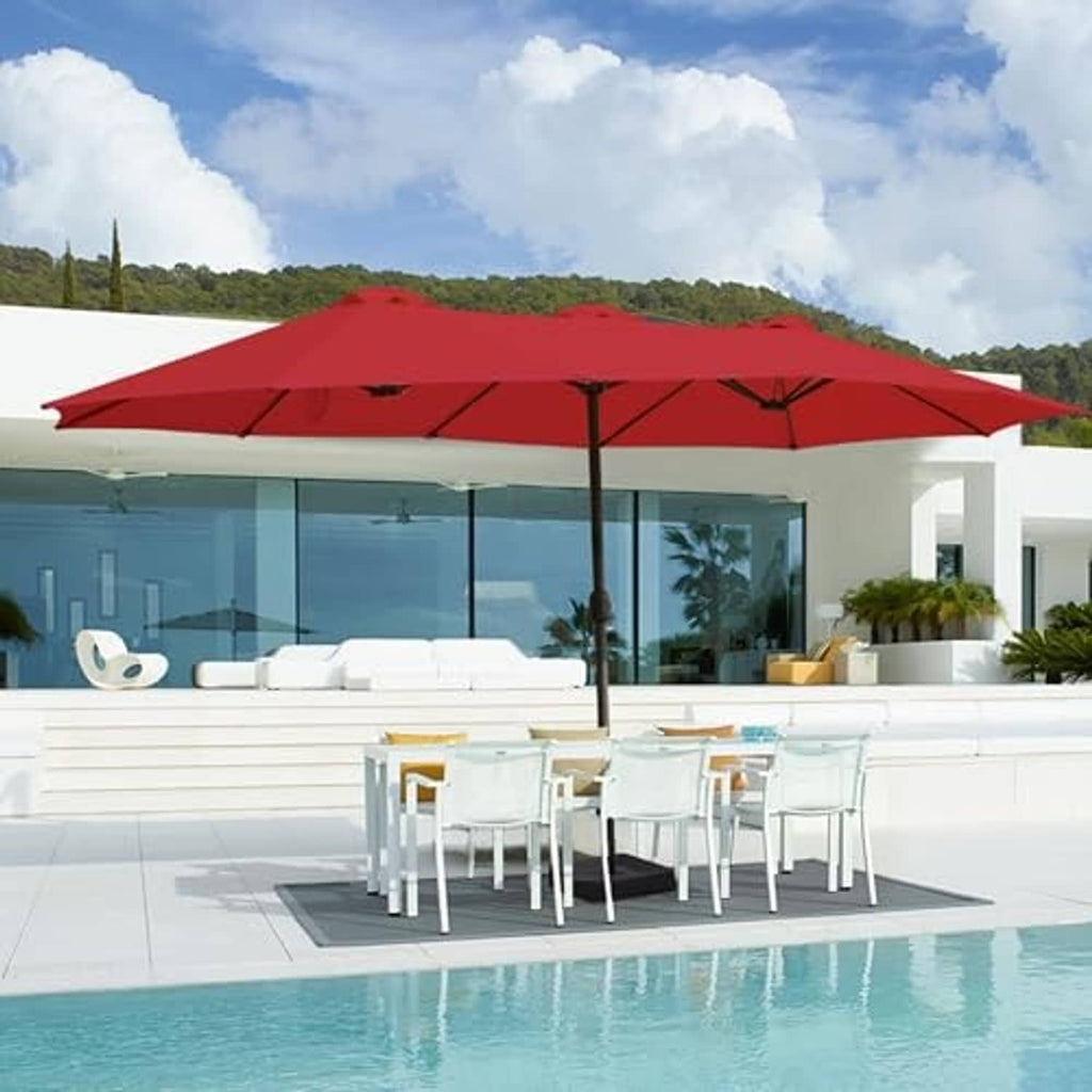 Burgundy patio umbrella canopy replacement with 12 ribs mounted on a support pole