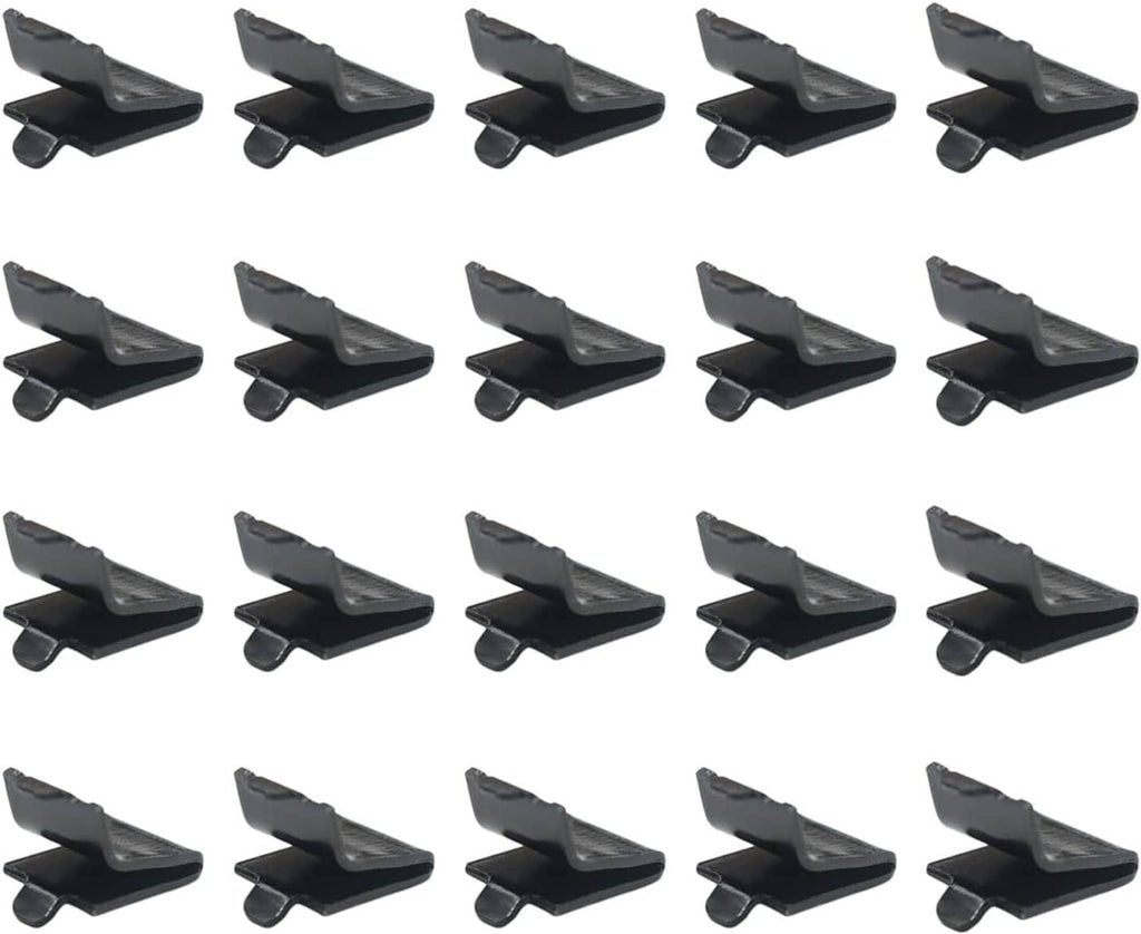 Multiple black shelf bracket clip supports arranged in rows