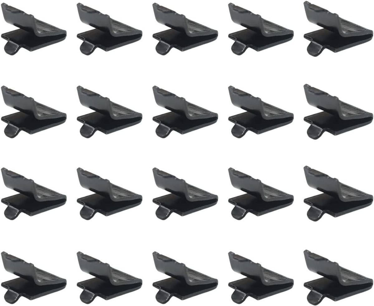 Multiple black shelf bracket clip supports arranged in rows