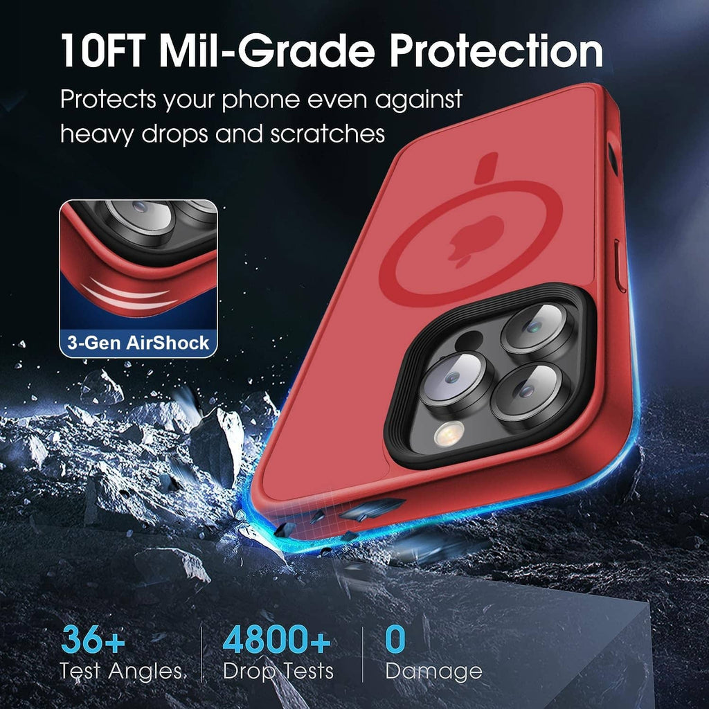 Red iPhone 16 Pro Max case with raised camera bezel and protective edges