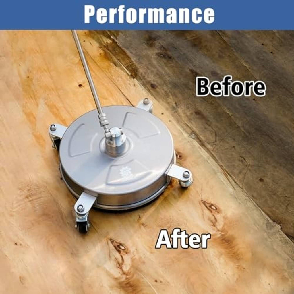 Round pressure washer surface cleaner head with center spray nozzle and four casters