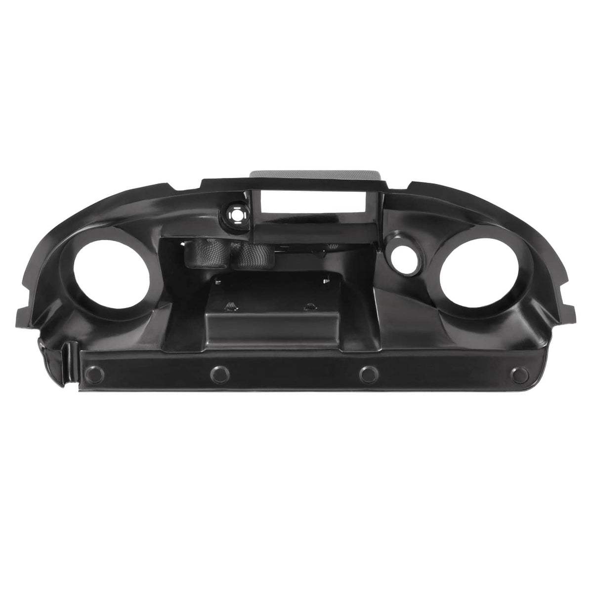 Golf cart radio dash cover with dual speaker openings and central mounting frame.