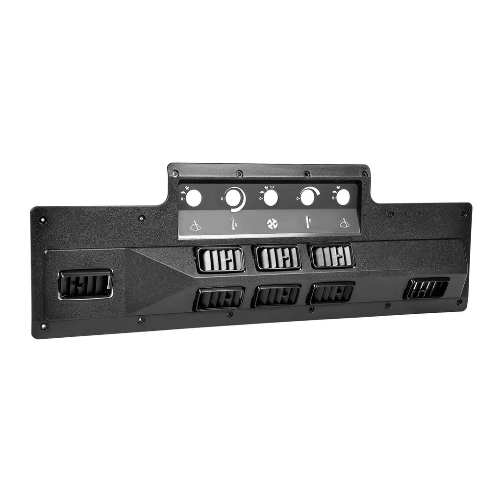 A/C heat control panel bezel with multiple rectangular vents and white control symbols